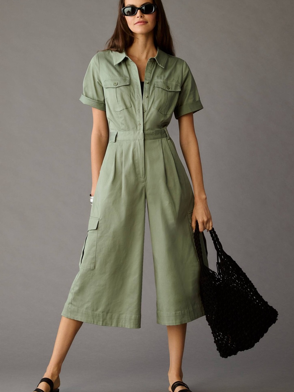 Anthropologie twenty six hundred Utility Short-Sleeve Jumpsuit in Sage Green